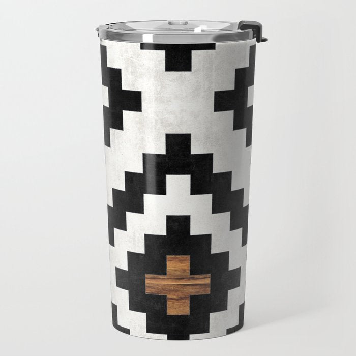 Urban Tribal Pattern No.16 - Aztec - Concrete and Wood Travel Mug Gallery Image 2
