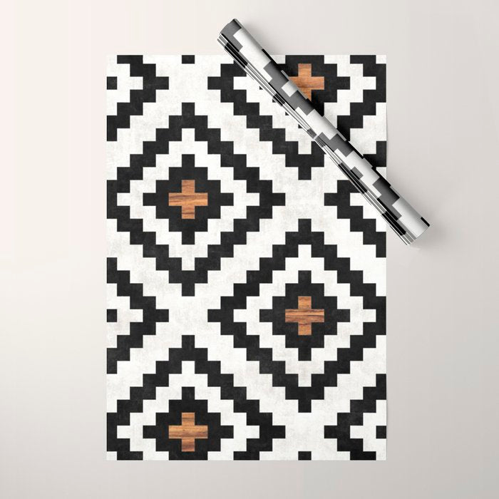 Urban Tribal Pattern No.16 - Aztec - Concrete and Wood Wrapping Paper Gallery Image 1