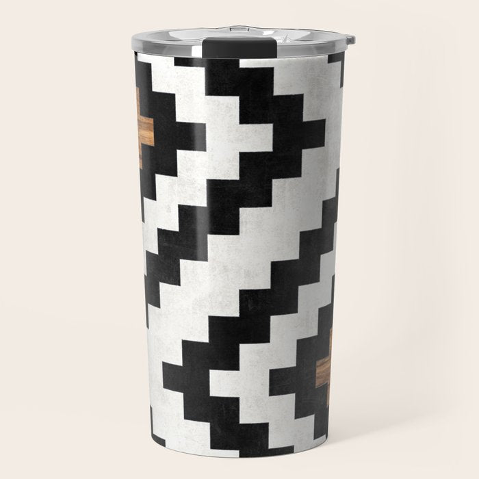 Urban Tribal Pattern No.16 - Aztec - Concrete and Wood Travel Mug Gallery Image 1