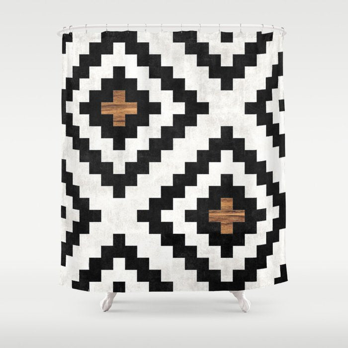 Urban Tribal Pattern No.16 - Aztec - Concrete and Wood Shower Curtain Gallery Image 1