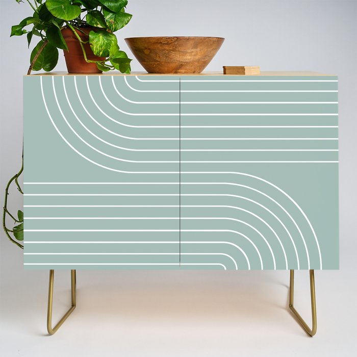 Minimal Line Curvature VII Sage Green Mid Century Modern Arch Abstract Credenza Gallery Image 1