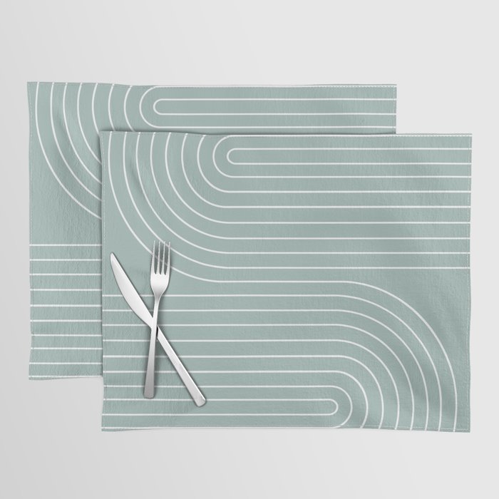 Minimal Line Curvature VII Sage Green Mid Century Modern Arch Abstract Placemat Gallery Image 1