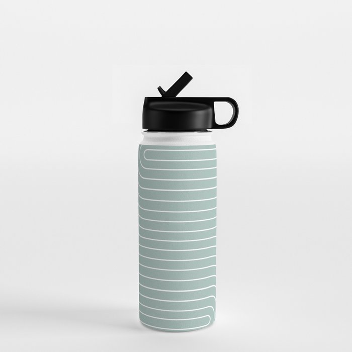 Minimal Line Curvature VII Sage Green Mid Century Modern Arch Abstract Water Bottle Gallery Image 1