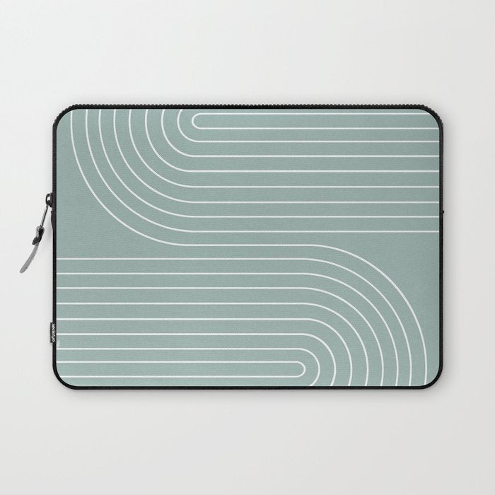 Minimal Line Curvature VII Sage Green Mid Century Modern Arch Abstract Laptop Sleeve Gallery Image 1