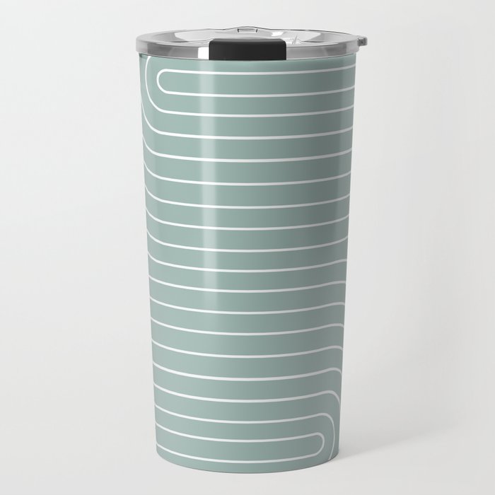 Minimal Line Curvature VII Sage Green Mid Century Modern Arch Abstract Travel Mug Gallery Image 1