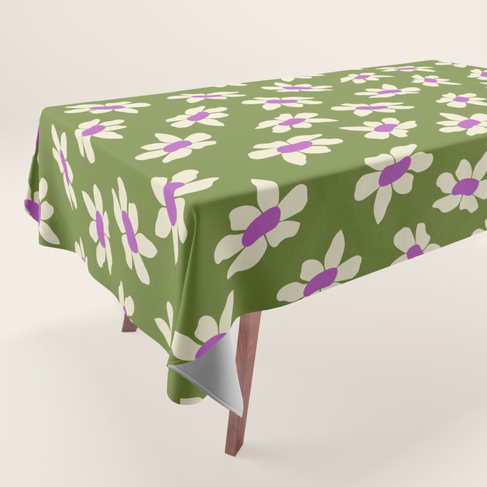 Olive and Purple - Retro Daisies  Tablecloth Gallery Image 1