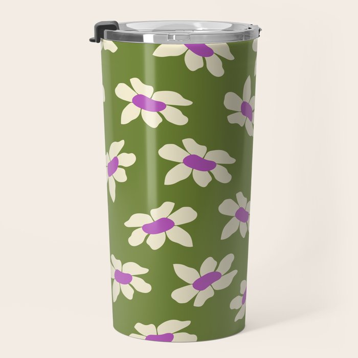 Olive and Purple - Retro Daisies  Travel Mug Gallery Image 3