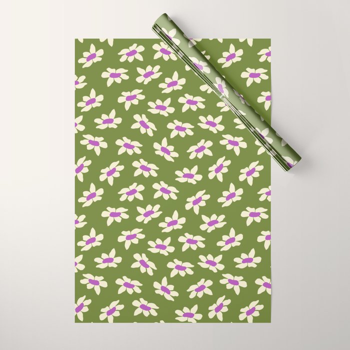 Olive and Purple - Retro Daisies  Wrapping Paper Gallery Image 1