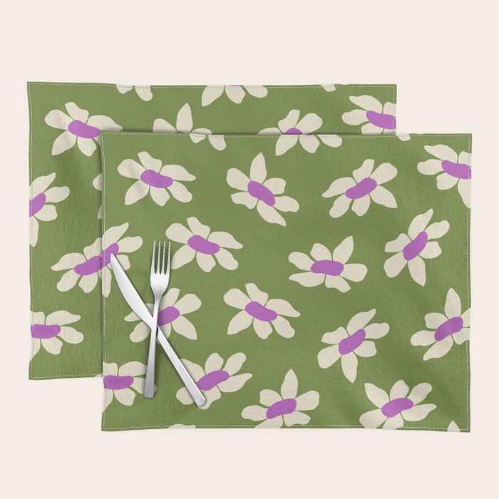 Olive and Purple - Retro Daisies  Placemat Gallery Image 1