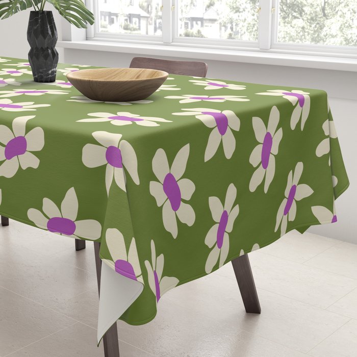 Olive and Purple - Retro Daisies  Tablecloth Gallery Image 3