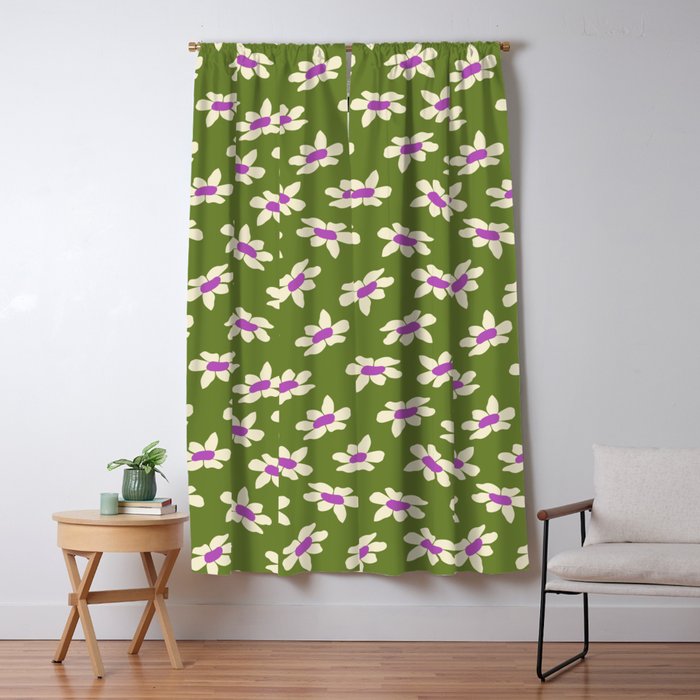 Olive and Purple - Retro Daisies  Window Curtain Gallery Image 5
