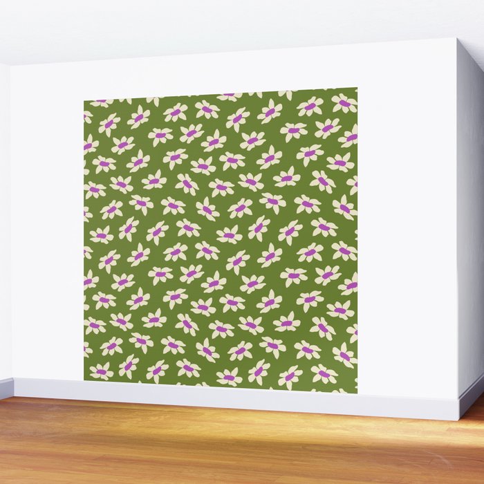 Olive and Purple - Retro Daisies  Wall Mural Gallery Image 2