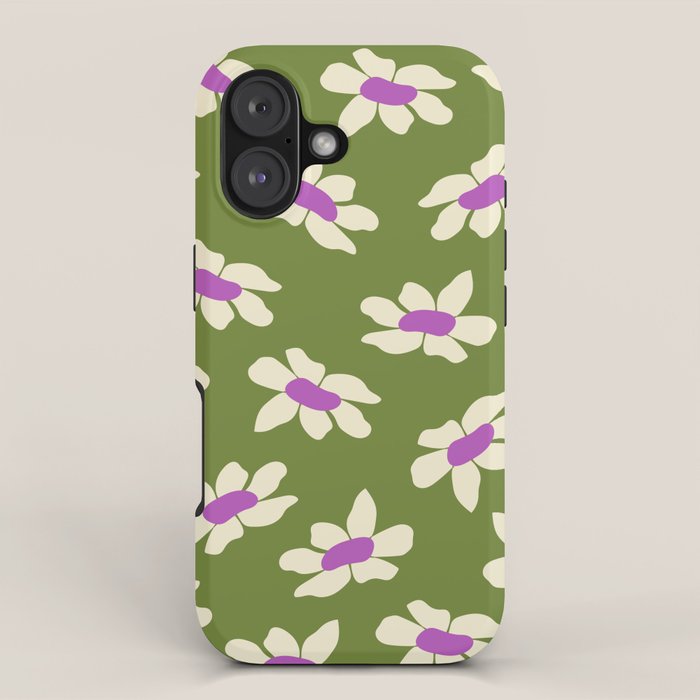 Olive and Purple - Retro Daisies  iPhone Case Gallery Image 1