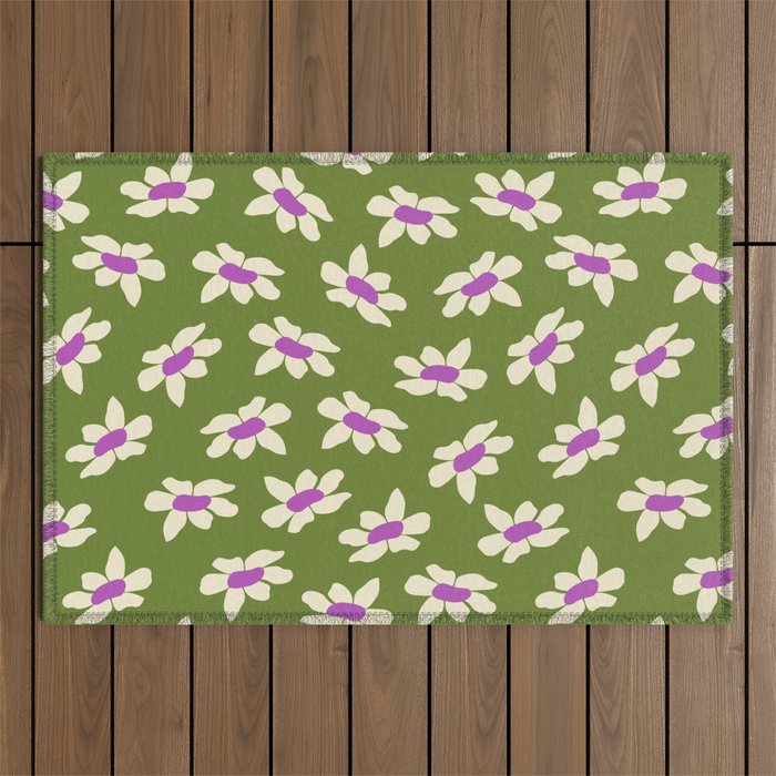 Olive and Purple - Retro Daisies  Outdoor Rug Gallery Image 1