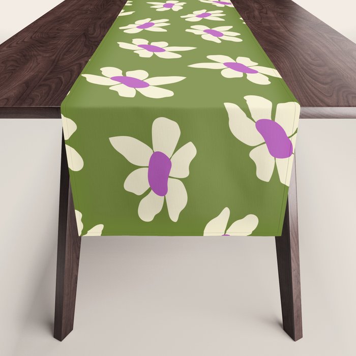 Olive and Purple - Retro Daisies  Table Runner Gallery Image 1