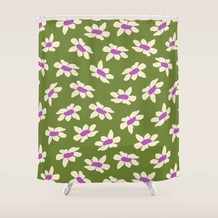 Olive and Purple - Retro Daisies  Shower Curtain Gallery Image 1