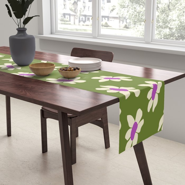 Olive and Purple - Retro Daisies  Table Runner Gallery Image 2