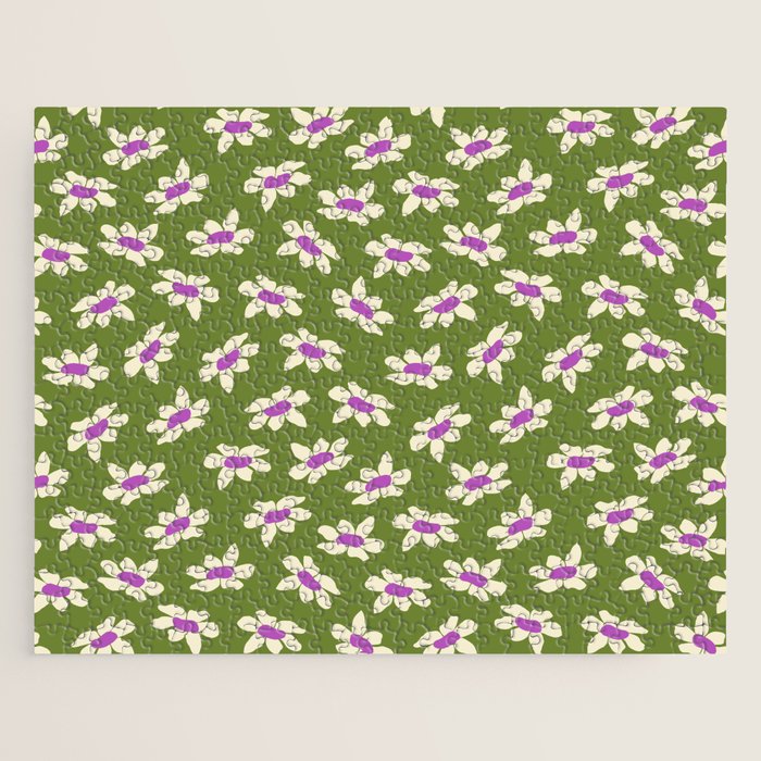Olive and Purple - Retro Daisies  Jigsaw Puzzle Gallery Image 1