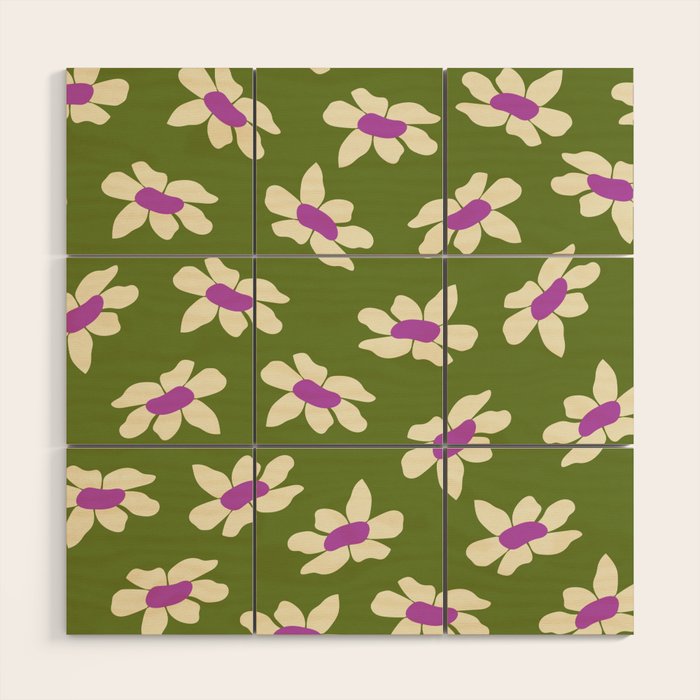 Olive and Purple - Retro Daisies  Wood Wall Art Gallery Image 1