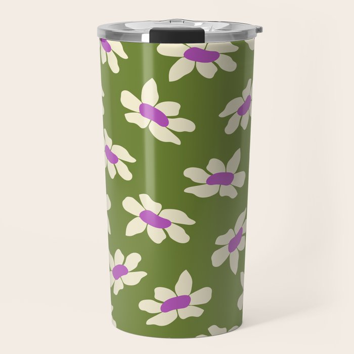Olive and Purple - Retro Daisies  Travel Mug Gallery Image 1