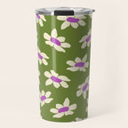 Olive and Purple - Retro Daisies  Travel Mug Gallery Image 1