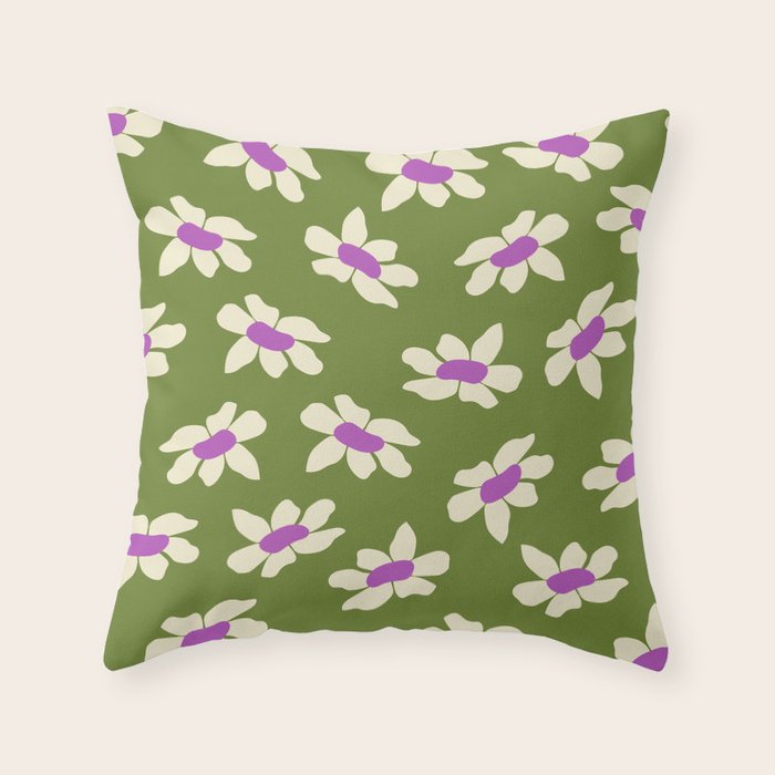 Olive and Purple - Retro Daisies  Throw Pillow Gallery Image 6