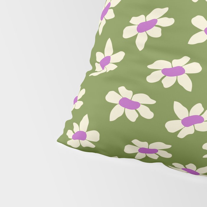 Olive and Purple - Retro Daisies  Pillow Sham Gallery Image 4