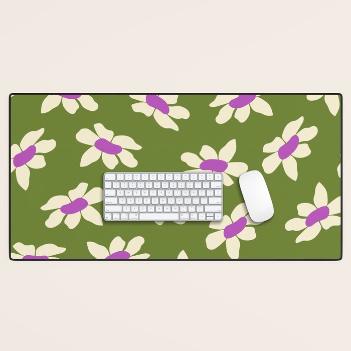 Olive and Purple - Retro Daisies  Desk Mat Gallery Image 1