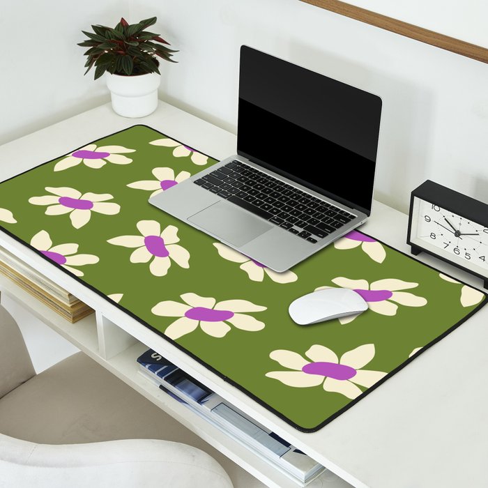 Olive and Purple - Retro Daisies  Desk Mat Gallery Image 2