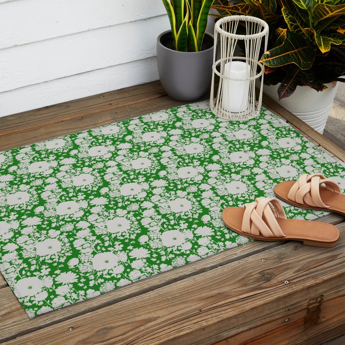 White Beauty on Green Outdoor Rug Gallery Image 2