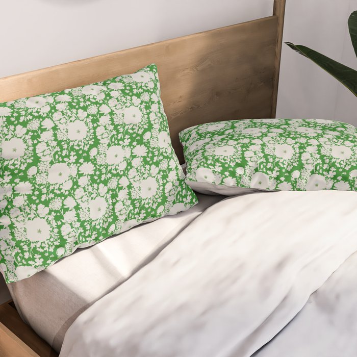 White Beauty on Green Pillow Sham Gallery Image 2