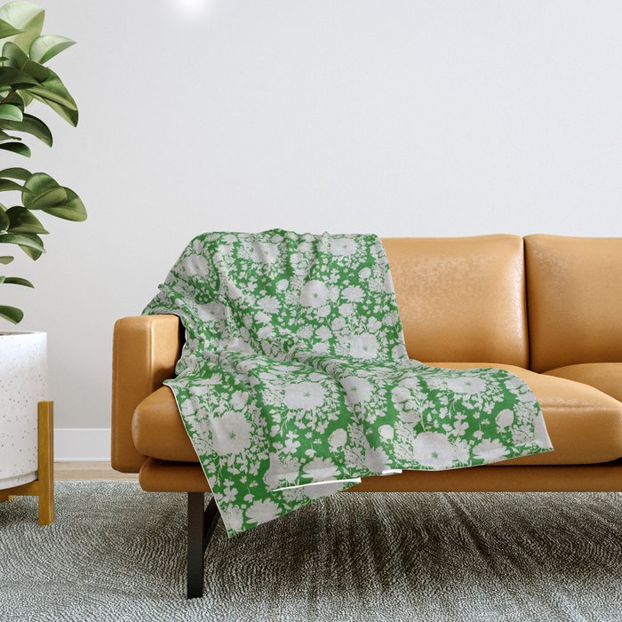 White Beauty on Green Throw Blanket Gallery Image 1