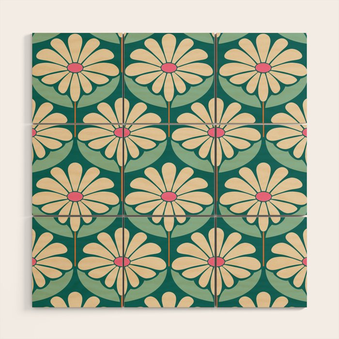 Flower Power - Teal, Pink and Off-white Wood Wall Art Gallery Image 1