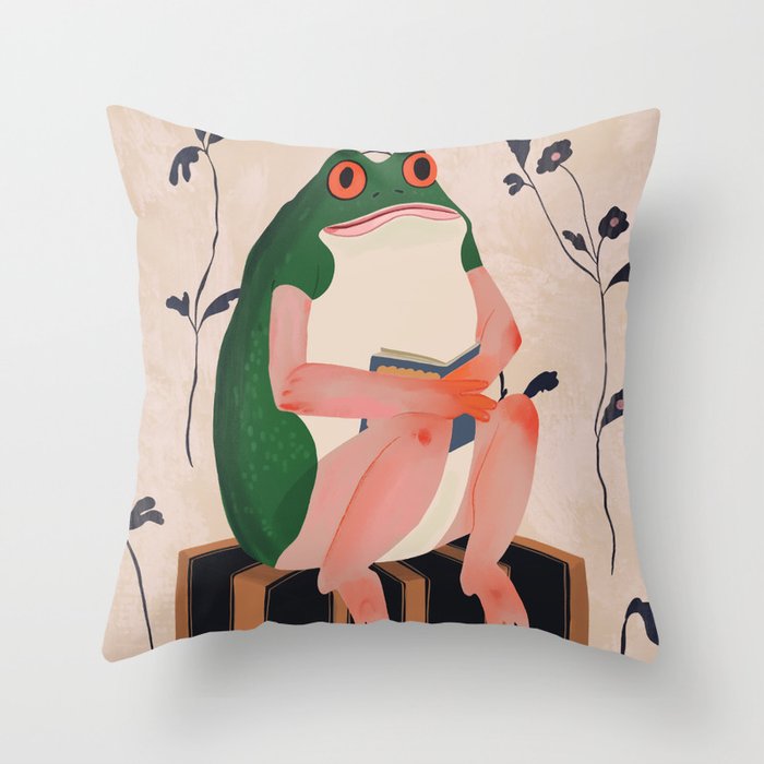 The Bookish Frog Throw Pillow Gallery Image 6