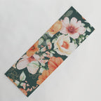 Peach Florals with Painted Speckles on Dark Green Yoga Mat Gallery Image 1