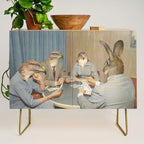 Too Late Mr. Hudson - Birds of prey playing poker with a rabbit in a casino Credenza Gallery Image 1
