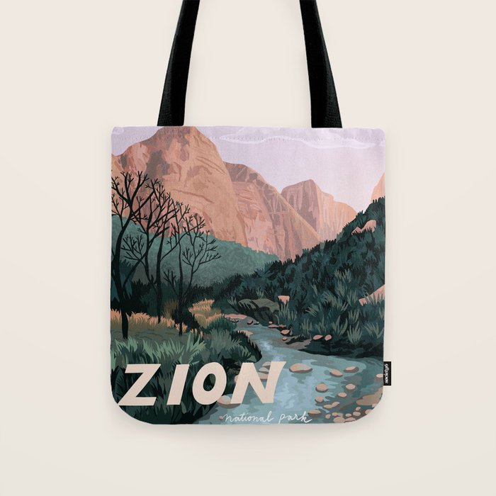 Zion National Park, Utah, USA Illustrated National Parks Tote Bag Gallery Image 1
