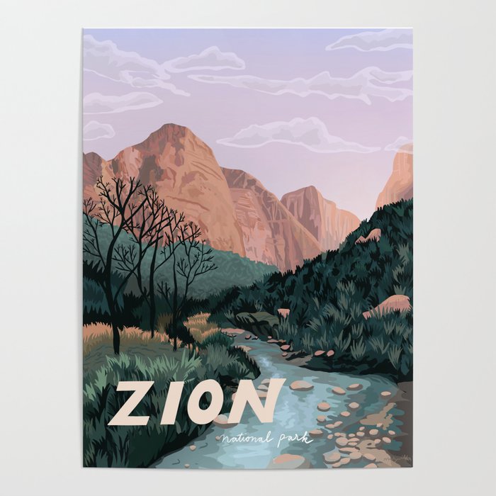 Zion National Park, Utah, USA Illustrated National Parks Poster Gallery Image 4