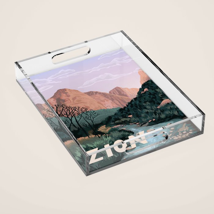 Zion National Park, Utah, USA Illustrated National Parks Acrylic Tray Gallery Image 1