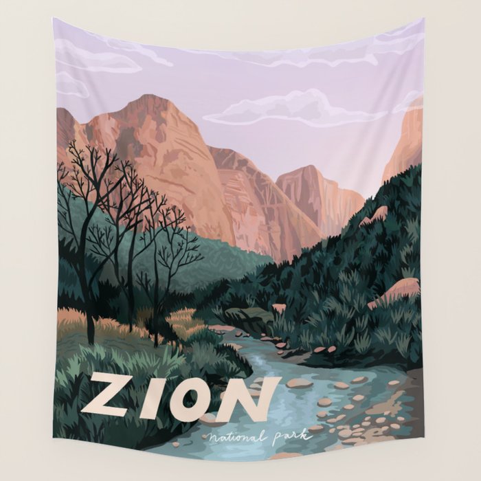 Zion National Park, Utah, USA Illustrated National Parks Wall Tapestry Gallery Image 4
