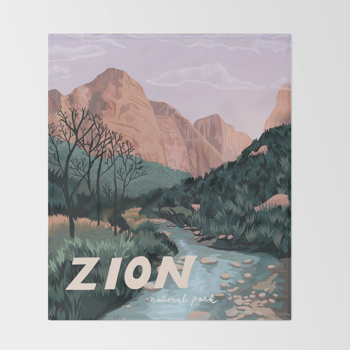 Zion National Park, Utah, USA Illustrated National Parks Throw Blanket Gallery Image 2