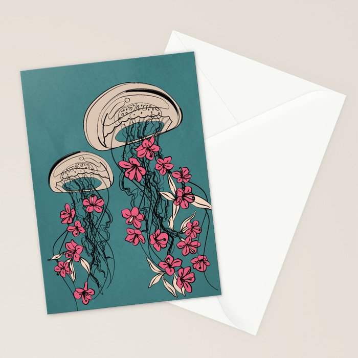 Floral Jellyfishes 1 Stationery Card Gallery Image 2