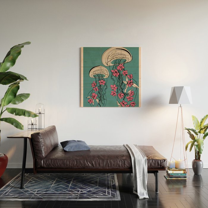 Floral Jellyfishes 1 Wood Wall Art Gallery Image 2