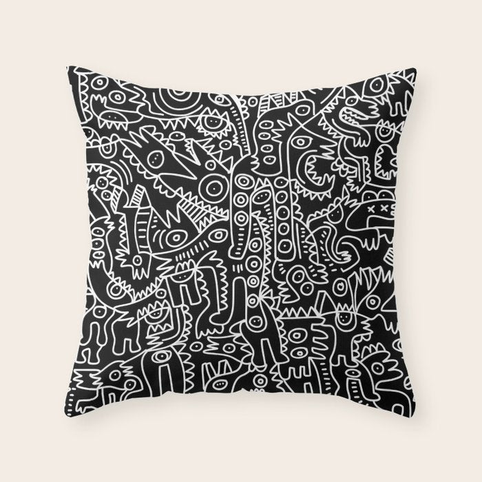 Black and White Street Art Tribal Graffiti Throw Pillow Gallery Image 6