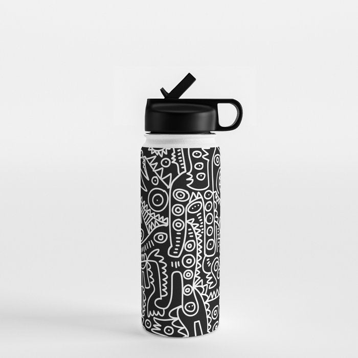 Black and White Street Art Tribal Graffiti Water Bottle Gallery Image 1
