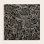 Black and White Street Art Tribal Graffiti Wood Wall Art Gallery Image 1