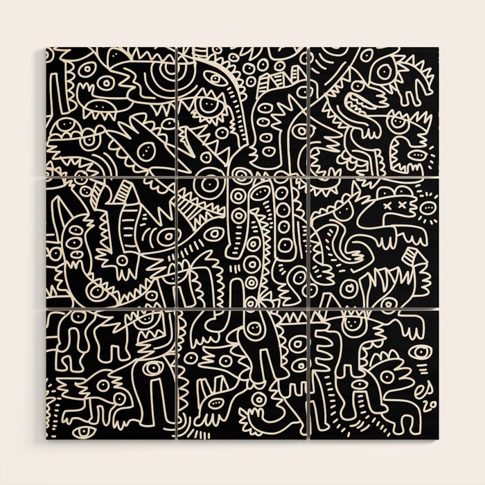 Black and White Street Art Tribal Graffiti Wood Wall Art Gallery Image 1
