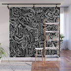 Black and White Street Art Tribal Graffiti Wall Mural Gallery Image 1