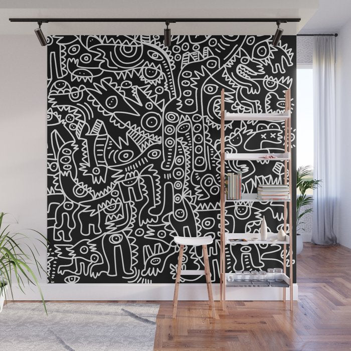 Black and White Street Art Tribal Graffiti Wall Mural Gallery Image 1