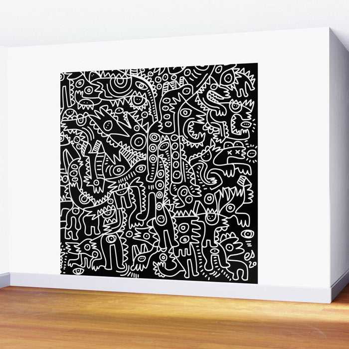 Black and White Street Art Tribal Graffiti Wall Mural Gallery Image 2